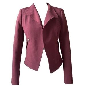 WHBM Stitched Shoulder Plum Open Front Semi Cropped Moto Style Blazer Size 6